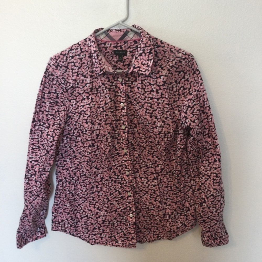 Talbots Y2K Pink and Black Patterned Button-Up Shirt Size 12